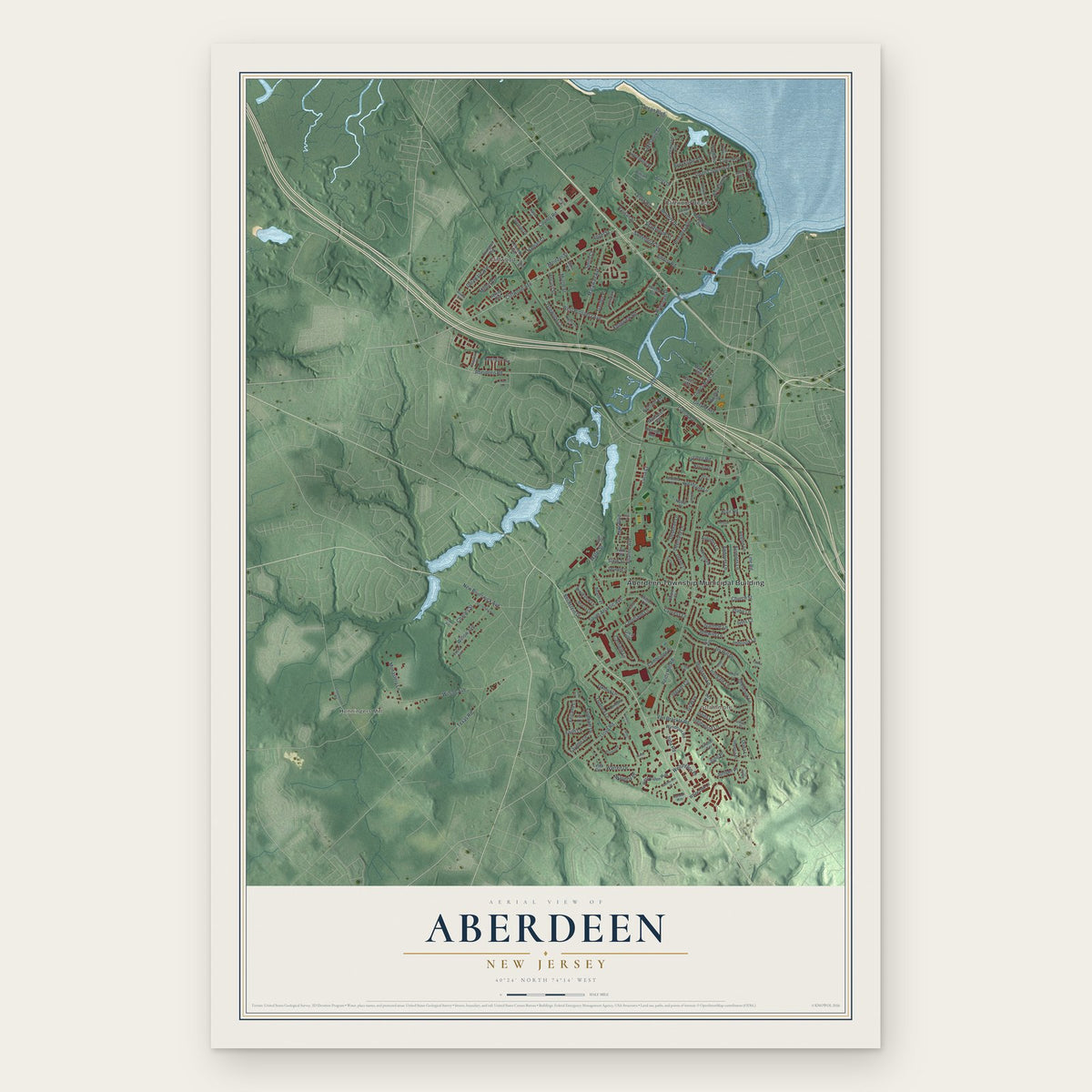 Aberdeen, New Jersey map print, the full design