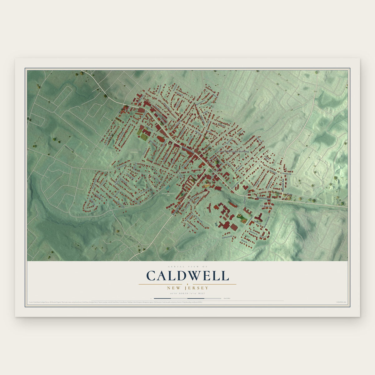 Caldwell, New Jersey map print, the full design