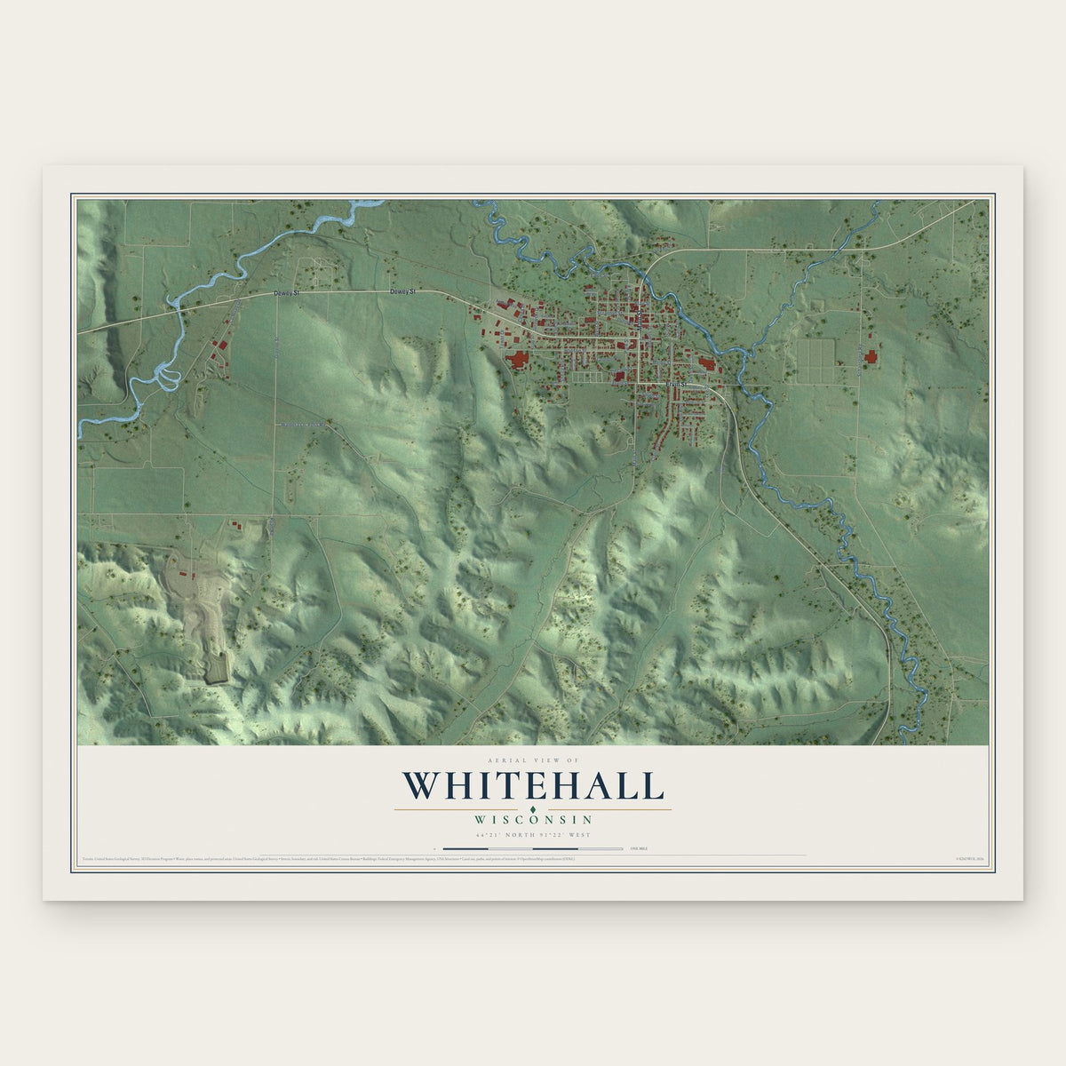 Whitehall, Wisconsin map print, the full design