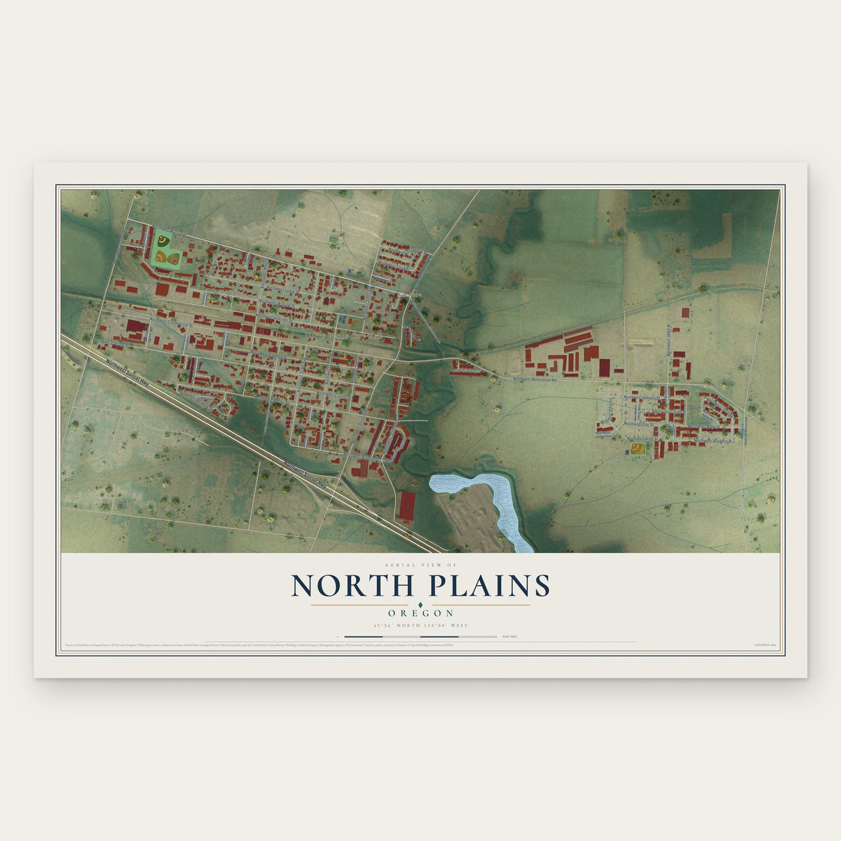 North Plains, Oregon map print, the full design