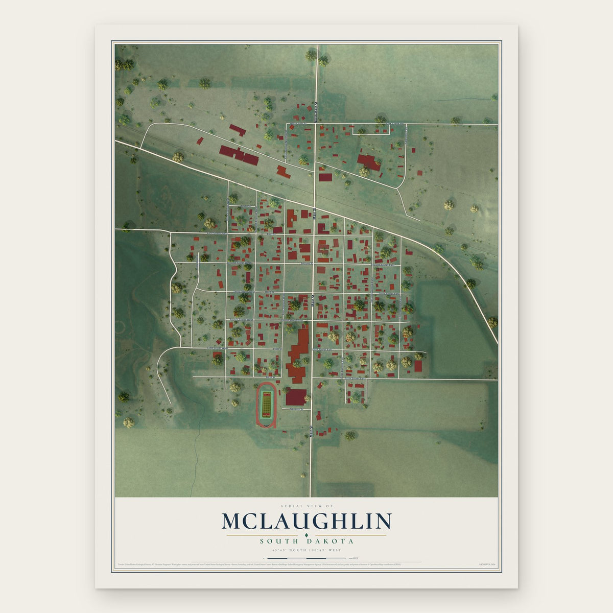 McLaughlin, South Dakota map print, the full design