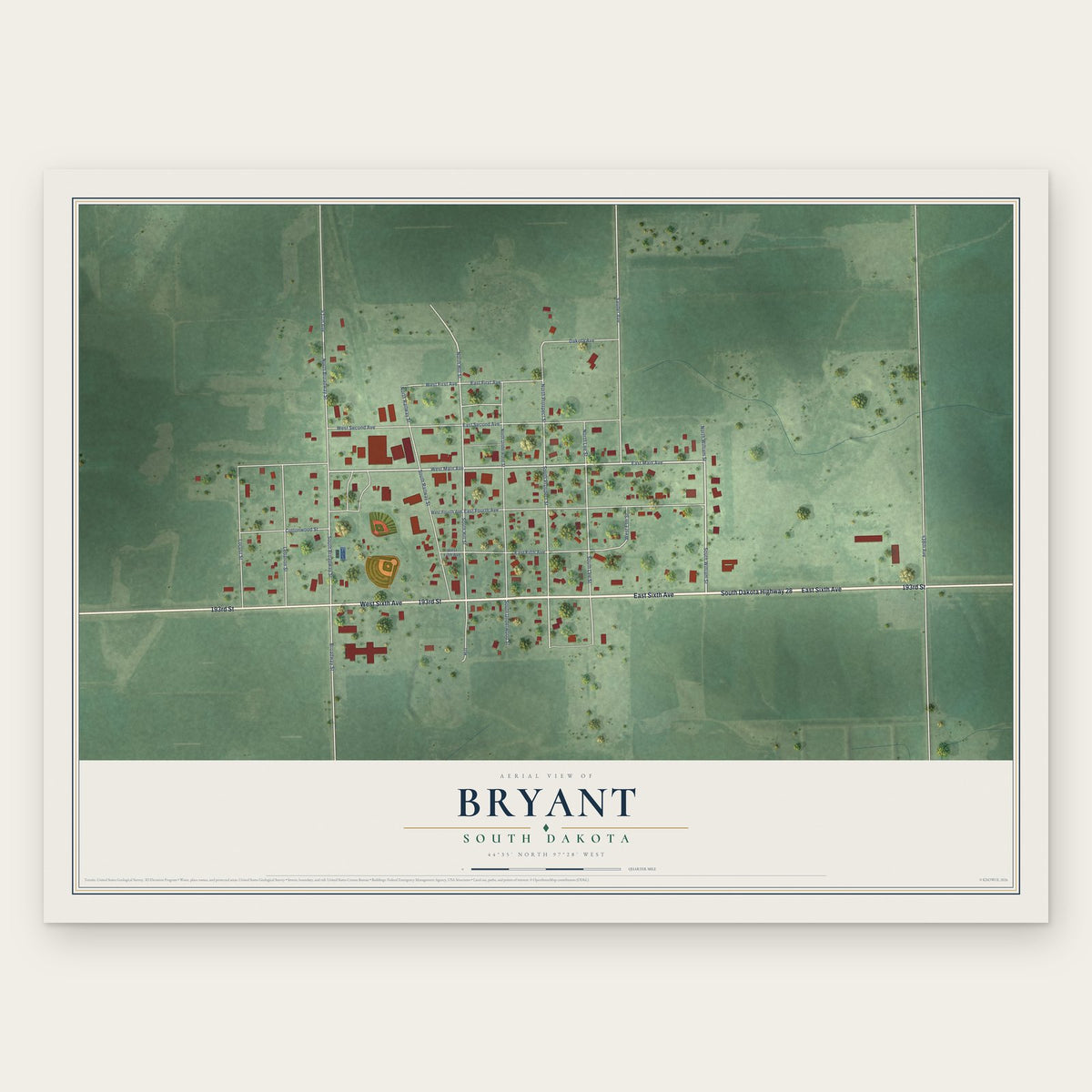 Bryant, South Dakota map print, the full design
