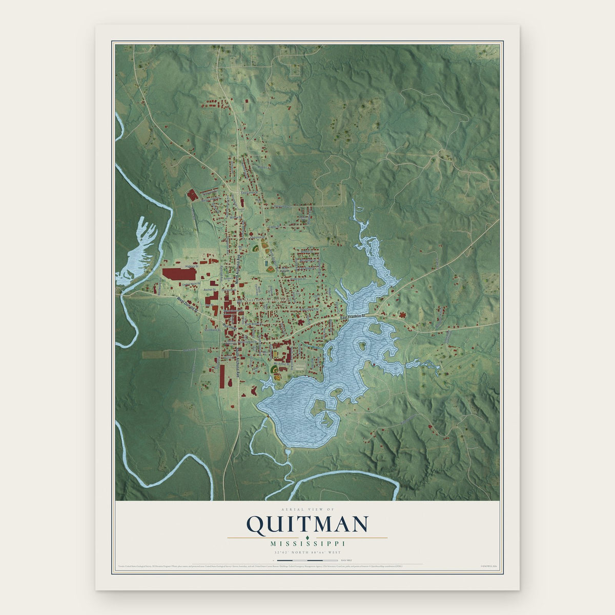 Quitman, Mississippi map print, the full design