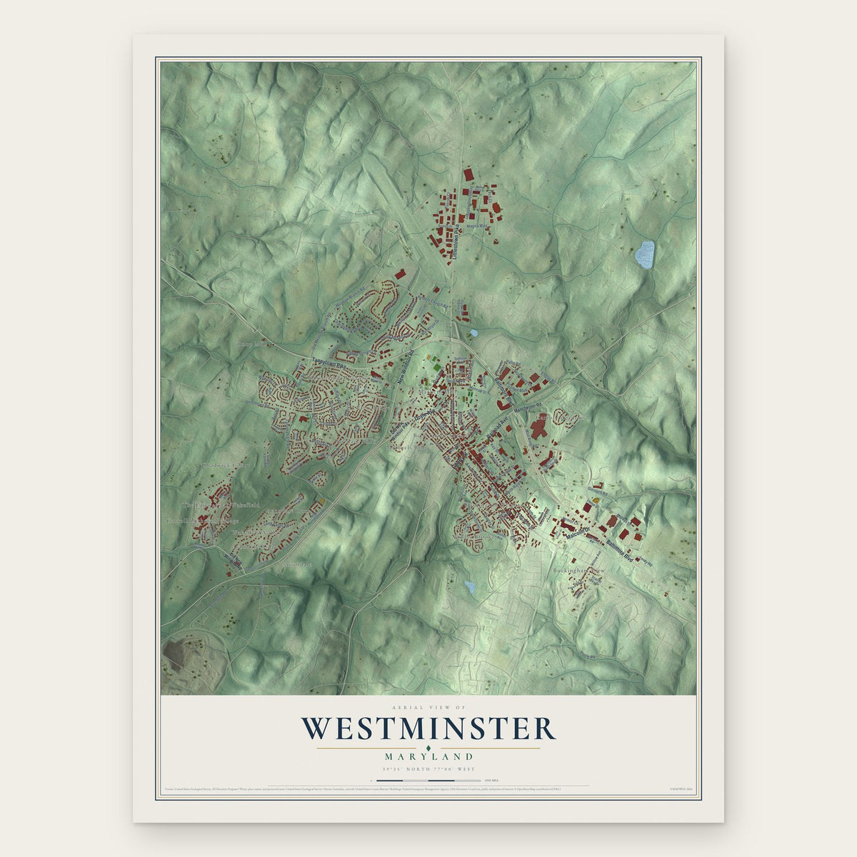 Westminster, Maryland map print, the full design