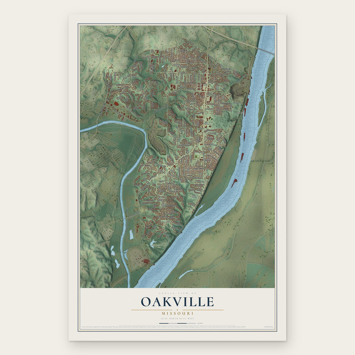 Oakville, Missouri map print, the full design