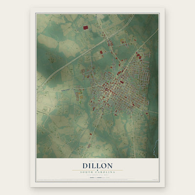 Dillon, South Carolina map print, the full design