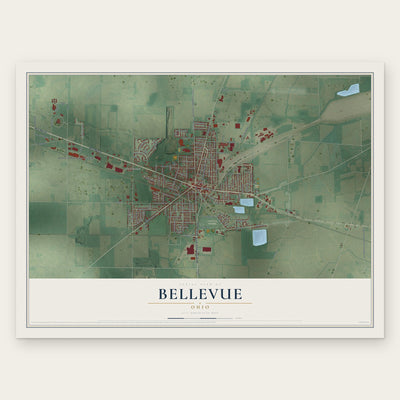 Bellevue, Ohio map print, the full design