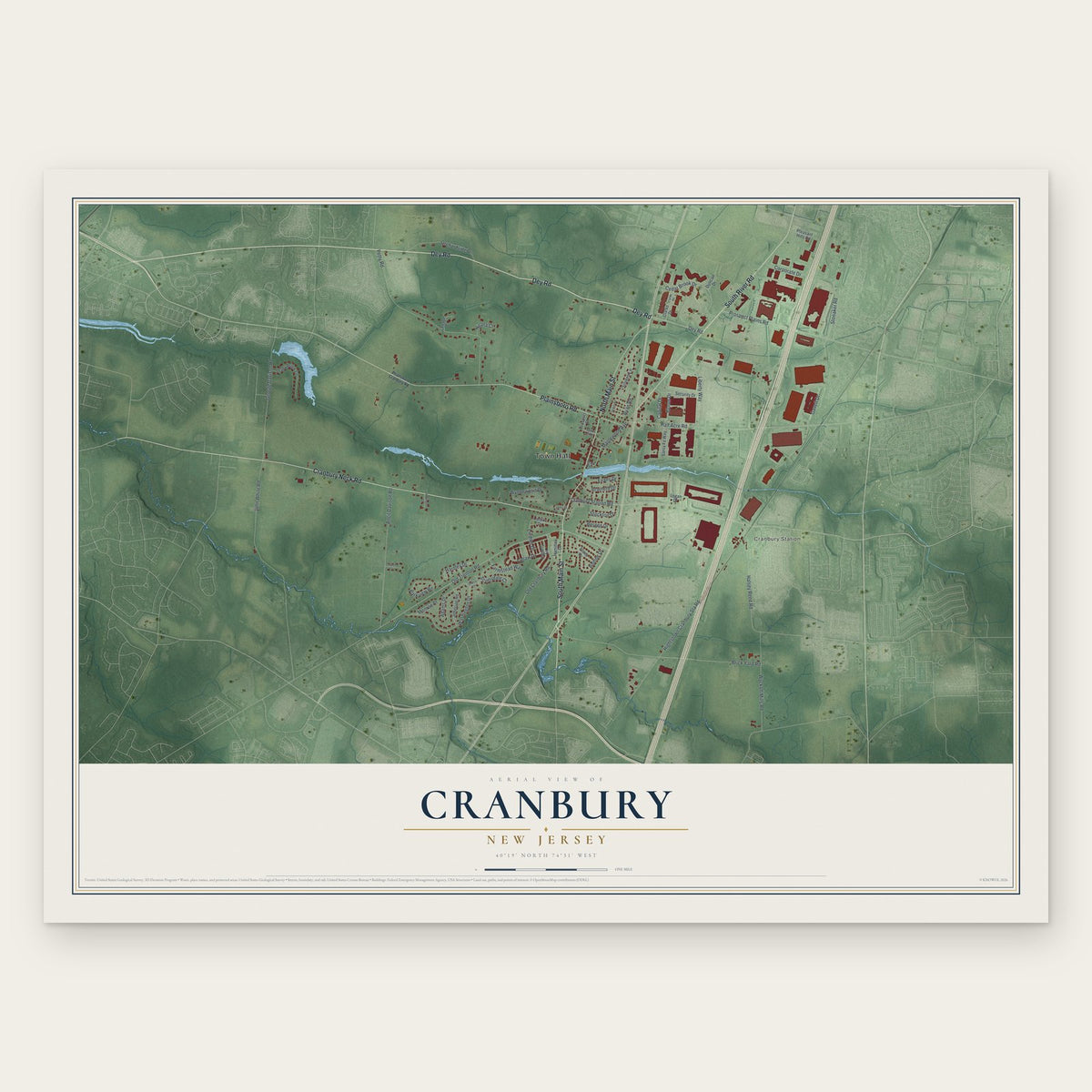 Cranbury, New Jersey map print, the full design