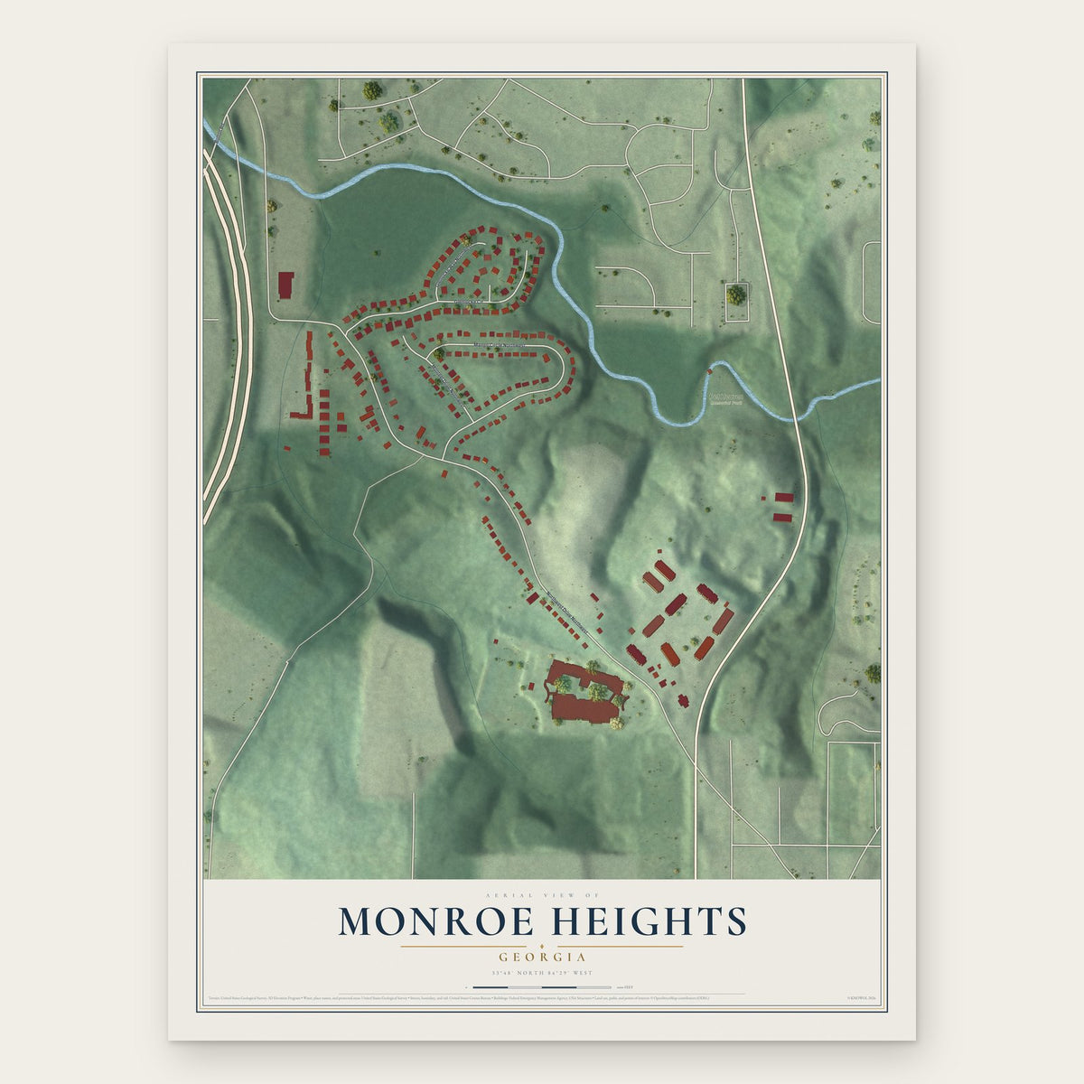 Monroe Heights, Georgia map print, the full design