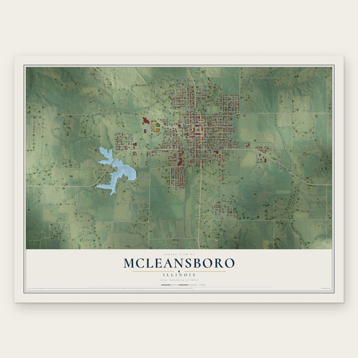 McLeansboro, Illinois map print, the full design
