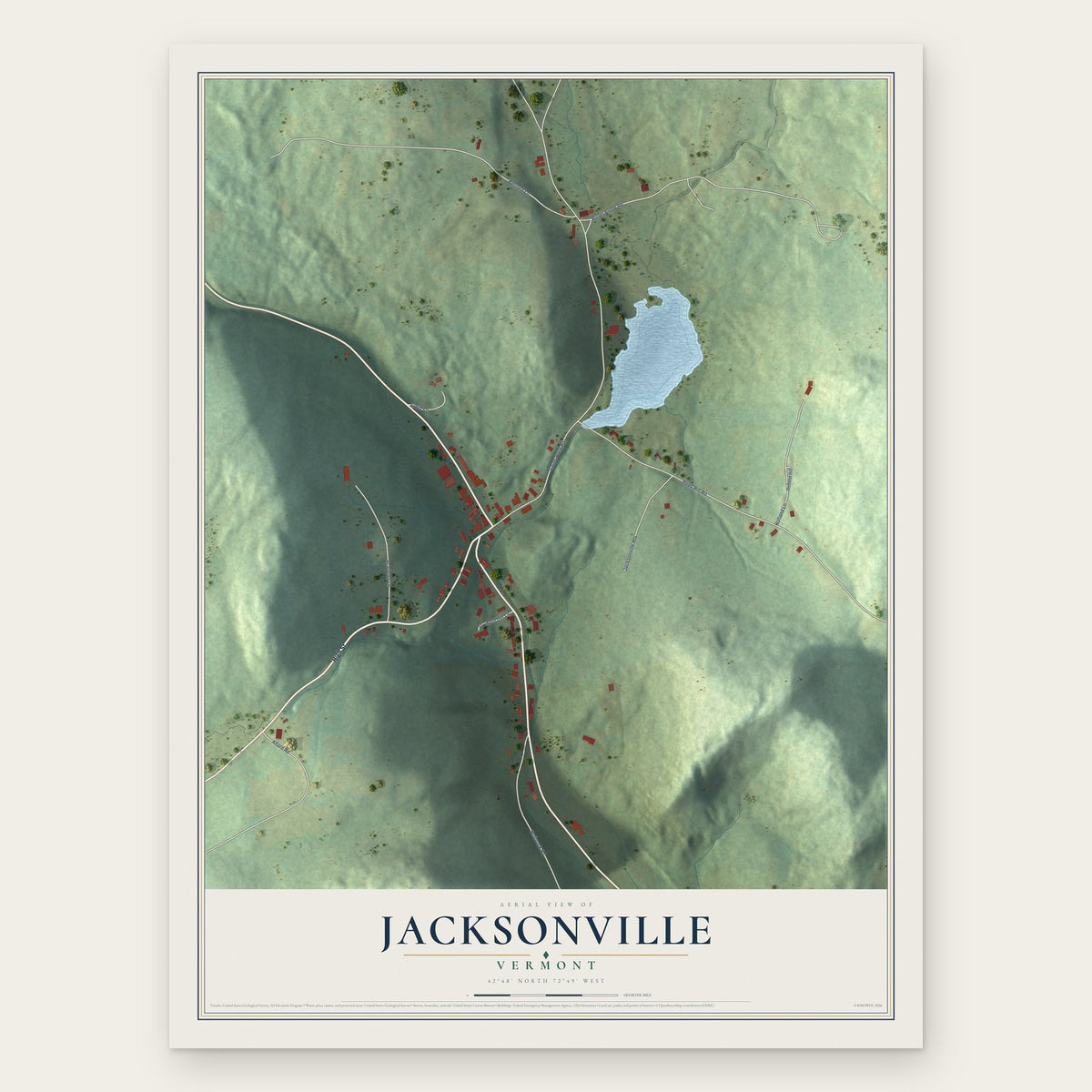 Jacksonville, Vermont map print, the full design