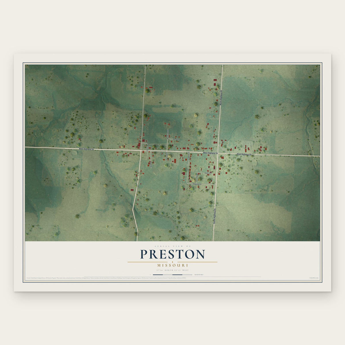 Preston, Missouri map print, the full design