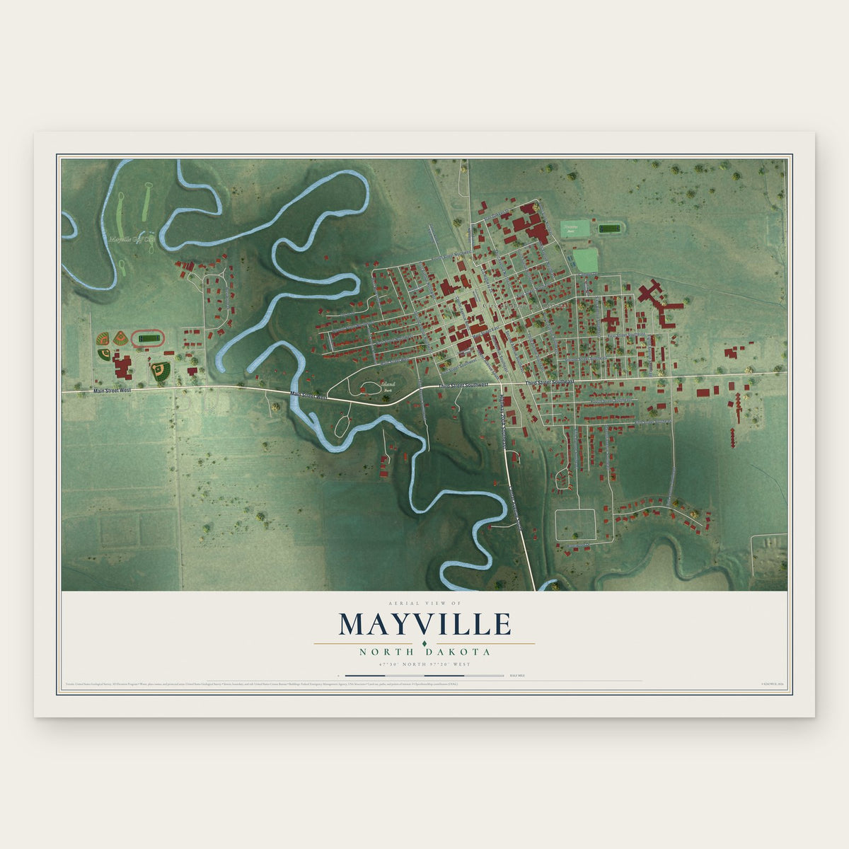 Mayville, North Dakota map print, the full design