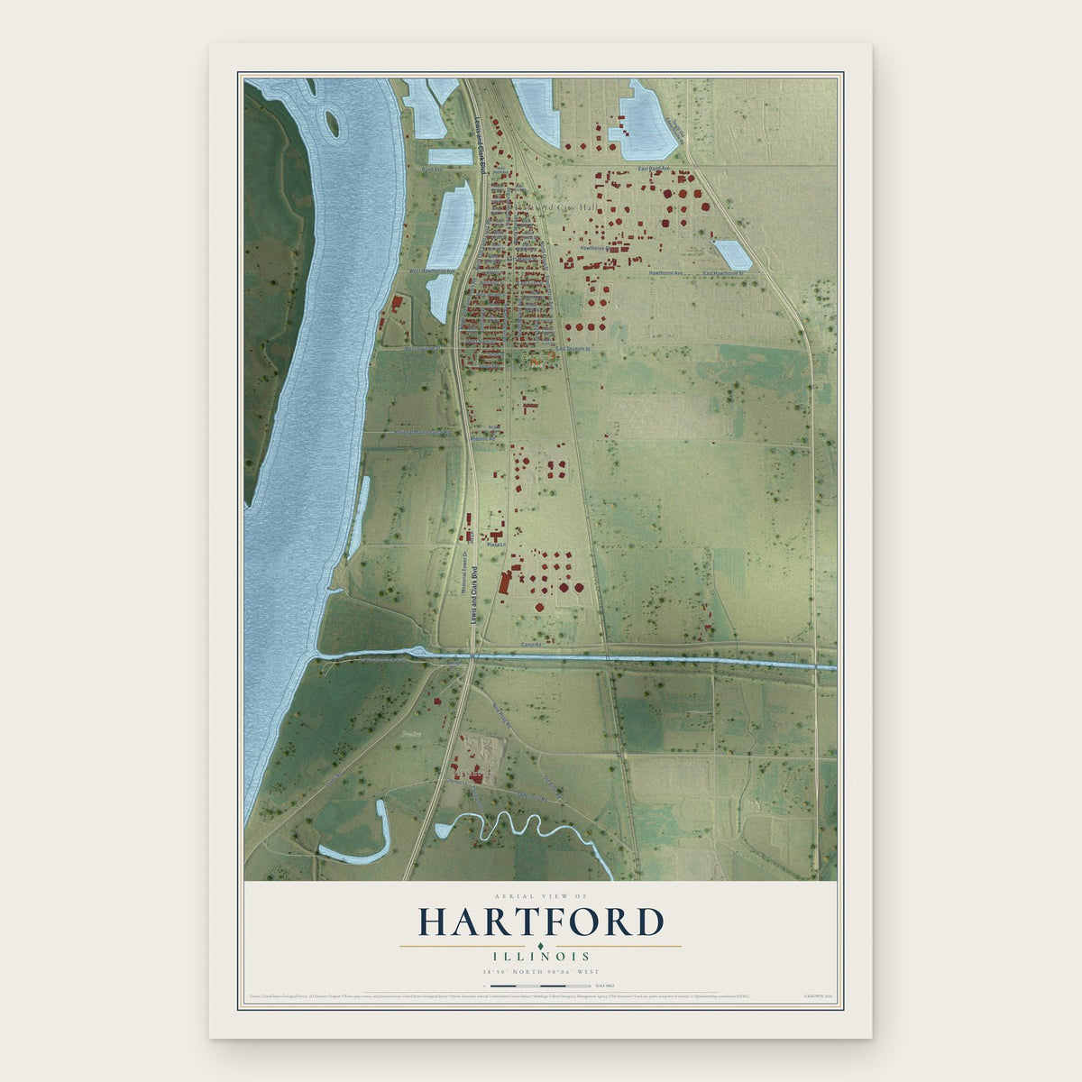 Hartford, Illinois map print, the full design