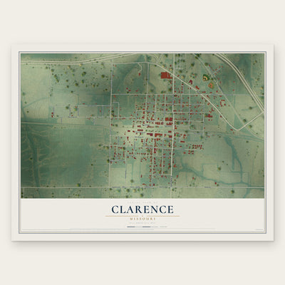 Clarence, Missouri map print, the full design