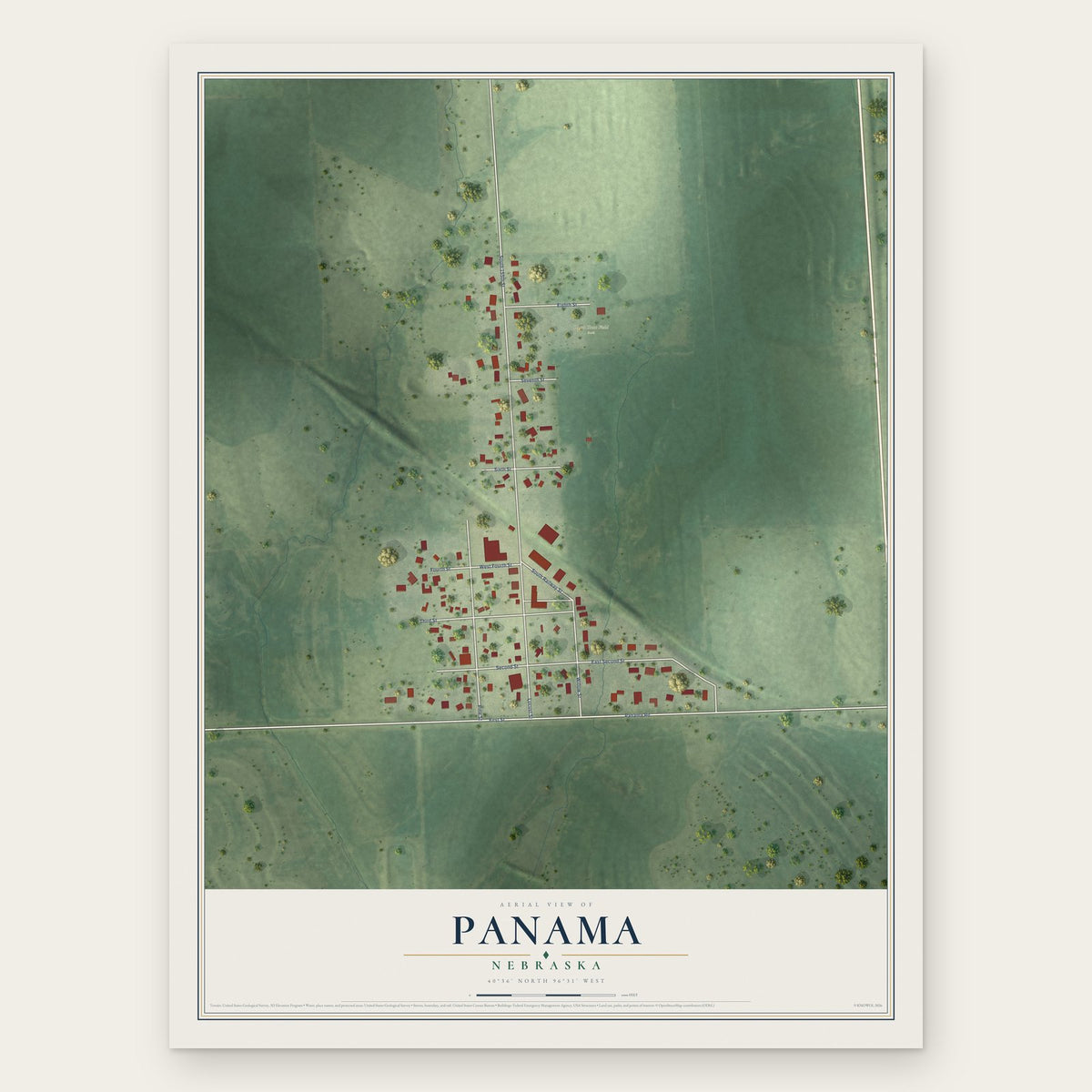 Panama, Nebraska map print, the full design