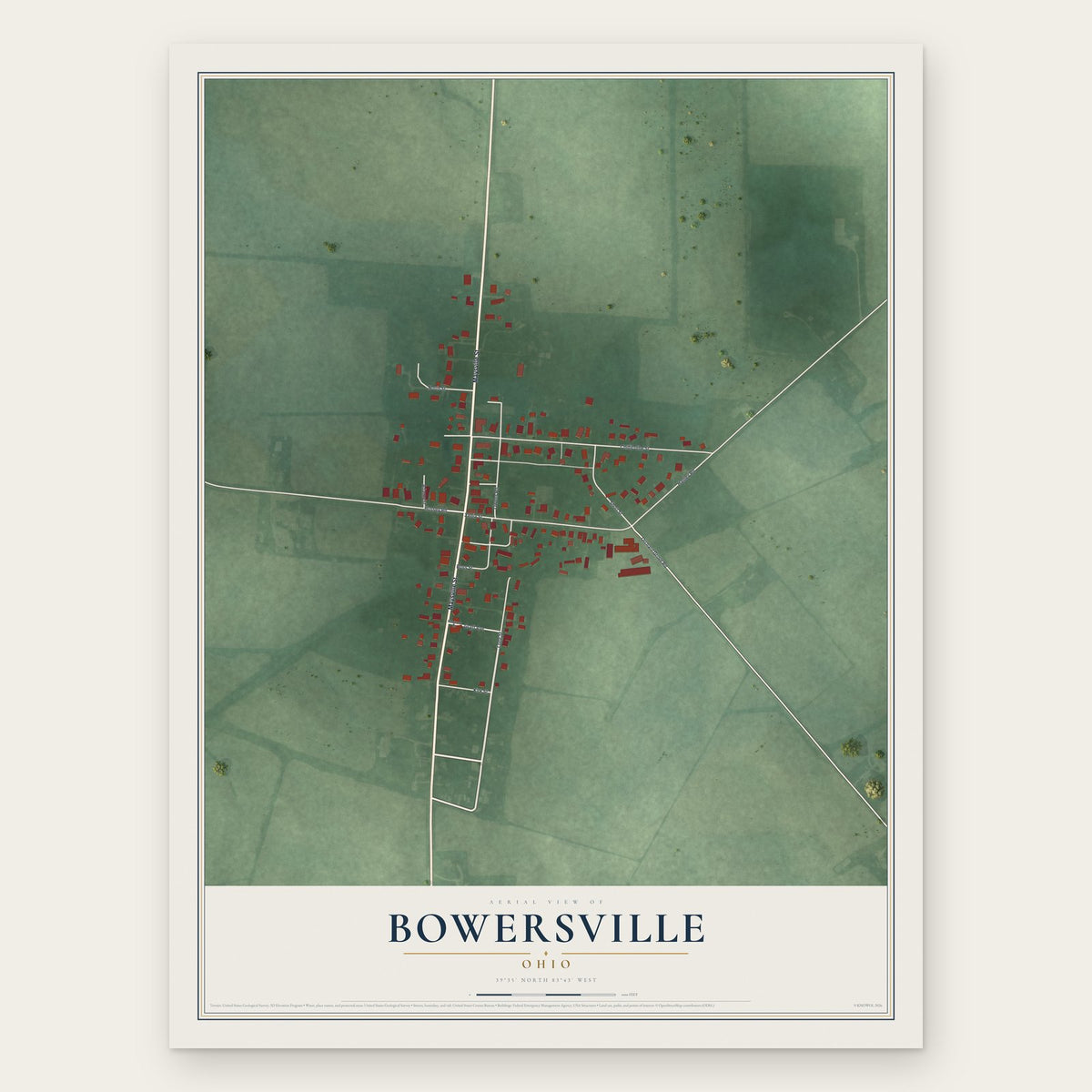 Bowersville, Ohio map print, the full design