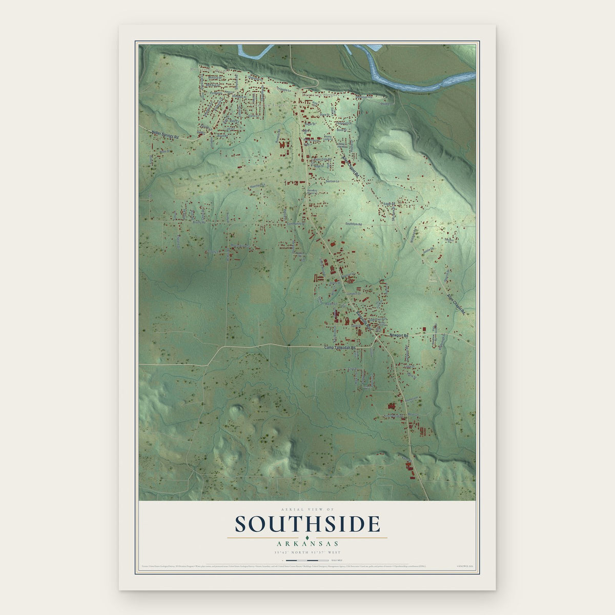 Southside, Arkansas map print, the full design