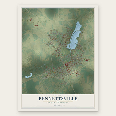 Bennettsville, South Carolina map print, the full design