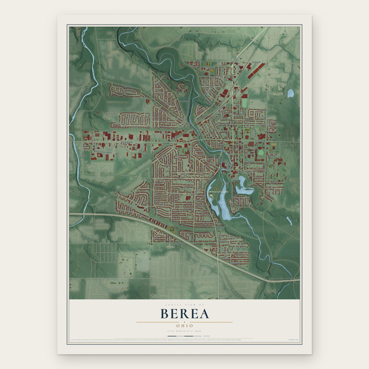 Berea, Ohio map print, the full design