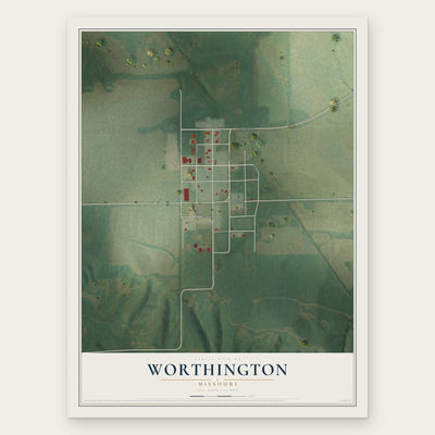 Worthington, Missouri map print, the full design