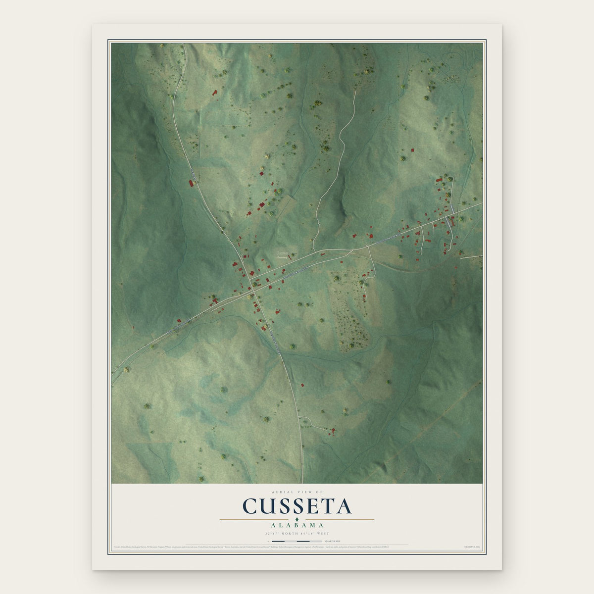 Cusseta, Alabama map print, the full design