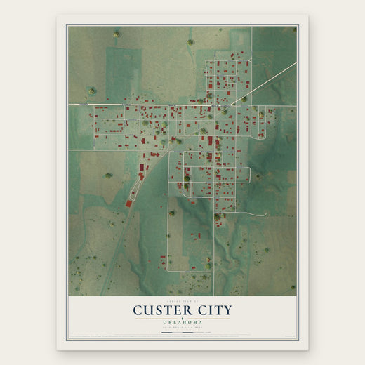 Custer City, Oklahoma map print, the full design