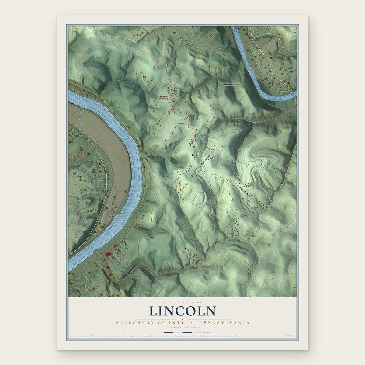 Lincoln, Allegheny County, Pennsylvania map print, the full design