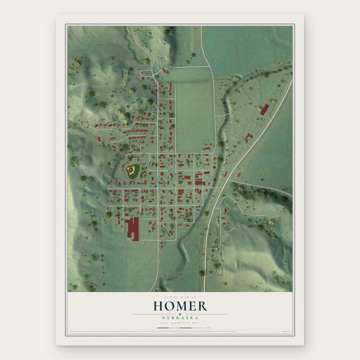 Homer, Nebraska map print, the full design