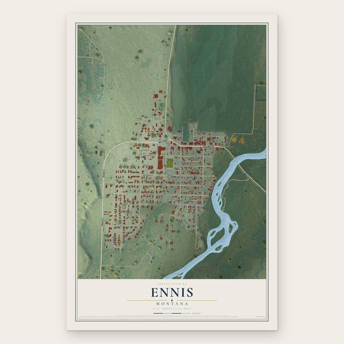 Ennis, Montana map print, the full design