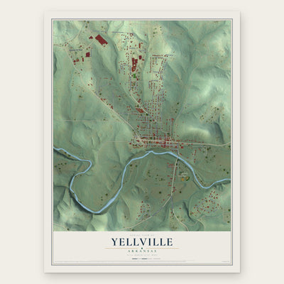 Yellville, Arkansas map print, the full design