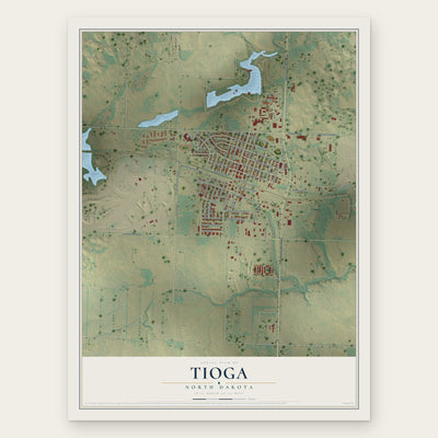Tioga, North Dakota map print, the full design