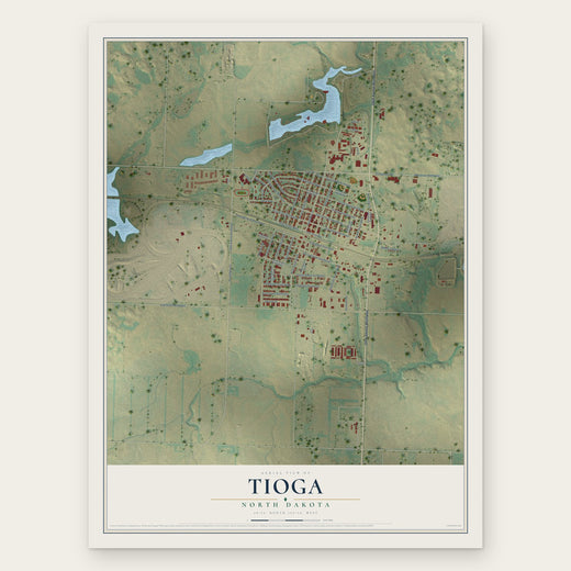 Tioga, North Dakota map print, the full design