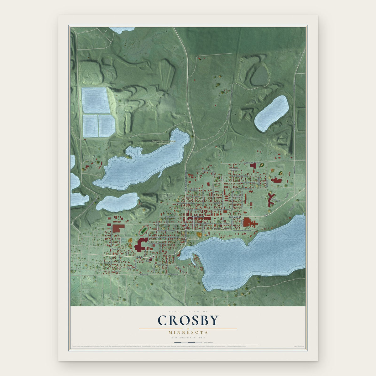 Crosby, Minnesota map print, the full design