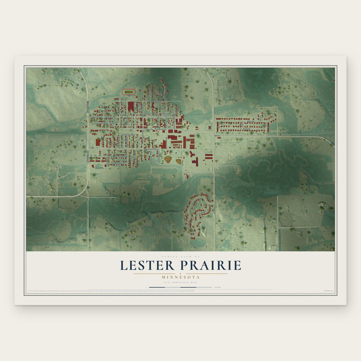 Lester Prairie, Minnesota map print, the full design