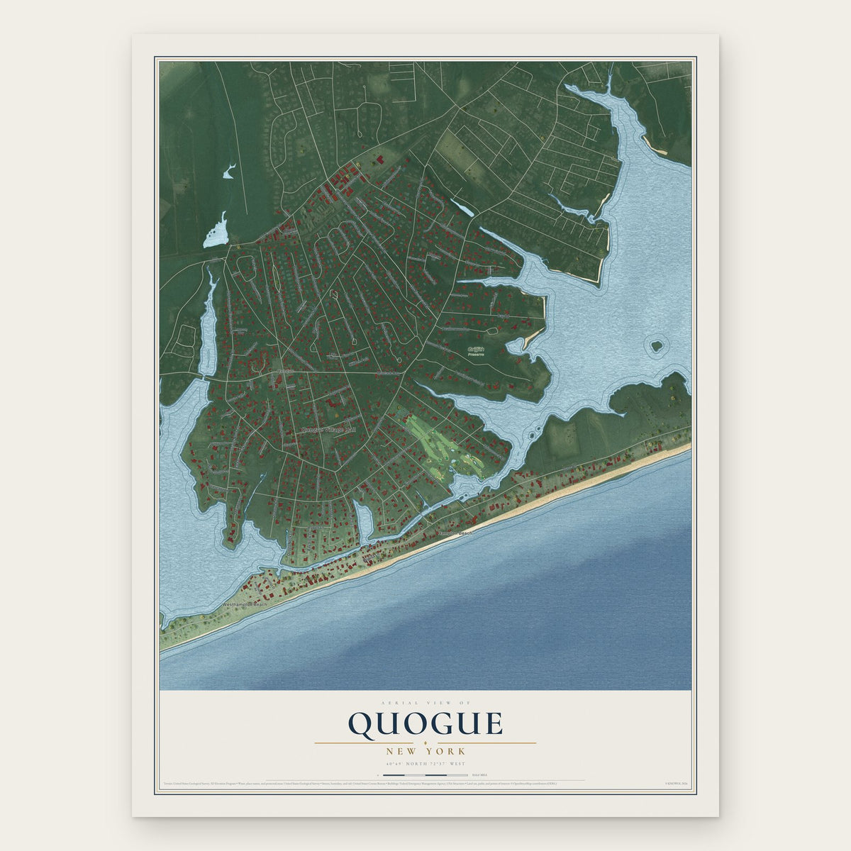 Quogue, New York map print, the full design