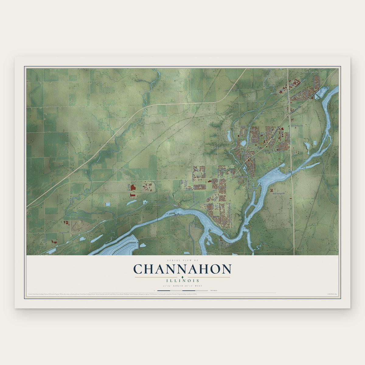 Channahon, Illinois map print, the full design