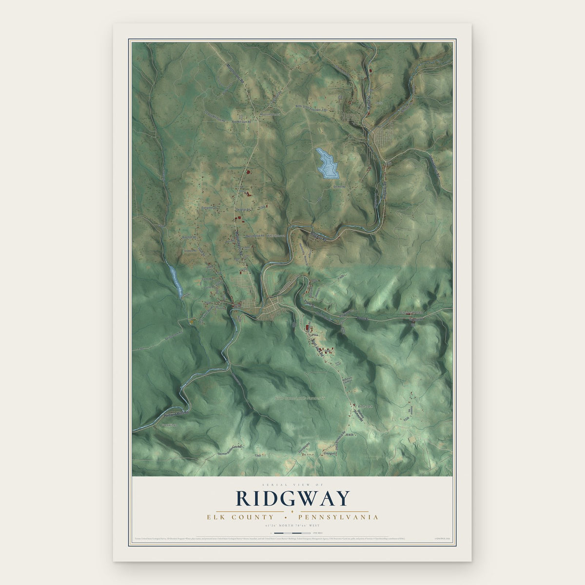 Ridgway, Elk County, Pennsylvania map print, the full design