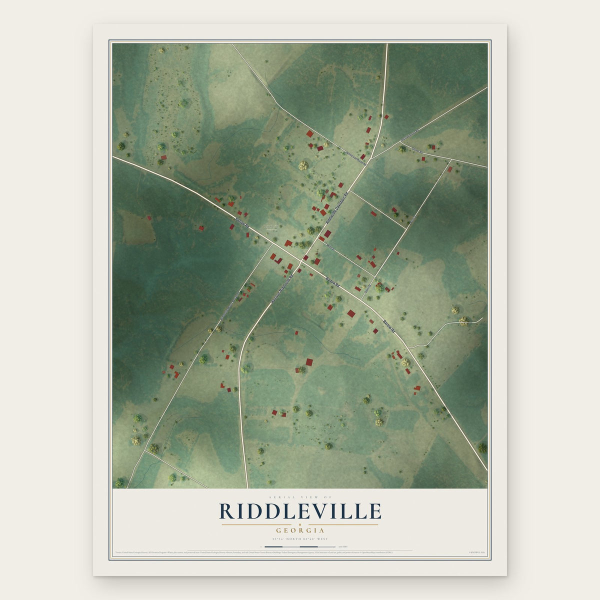 Riddleville, Georgia map print, the full design