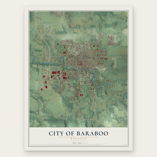 Baraboo, Wisconsin map print, the full design