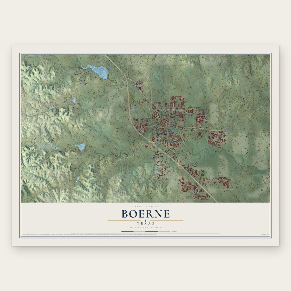 Boerne, Texas map print, the full design