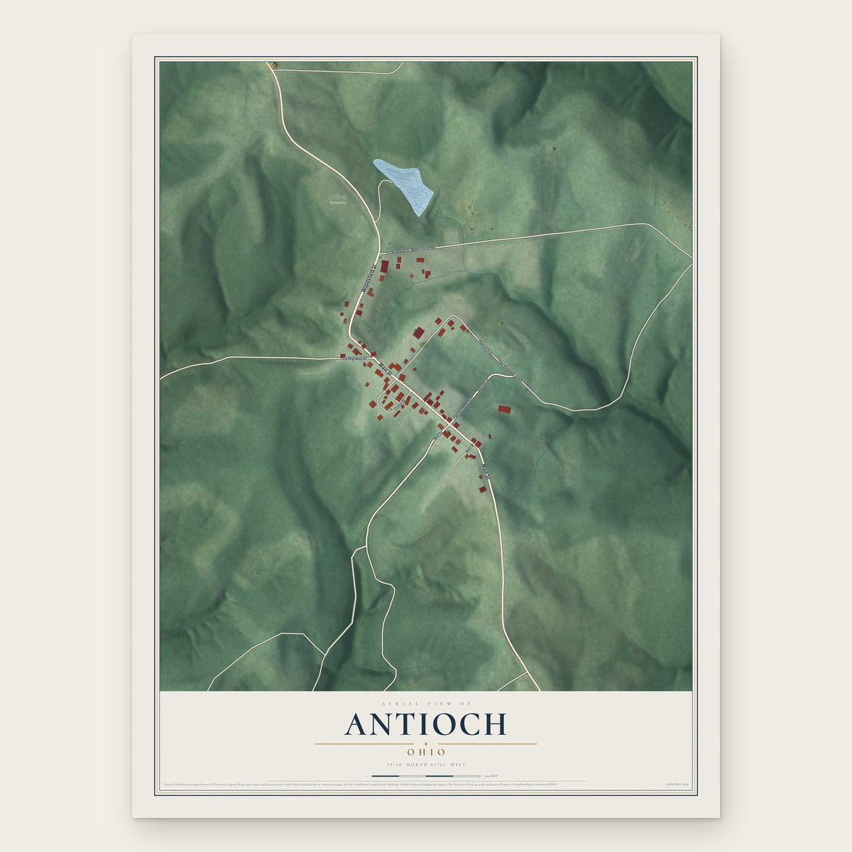 Antioch, Ohio map print, the full design