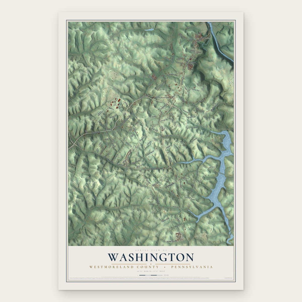 Washington, Westmoreland County, Pennsylvania map print, the full design