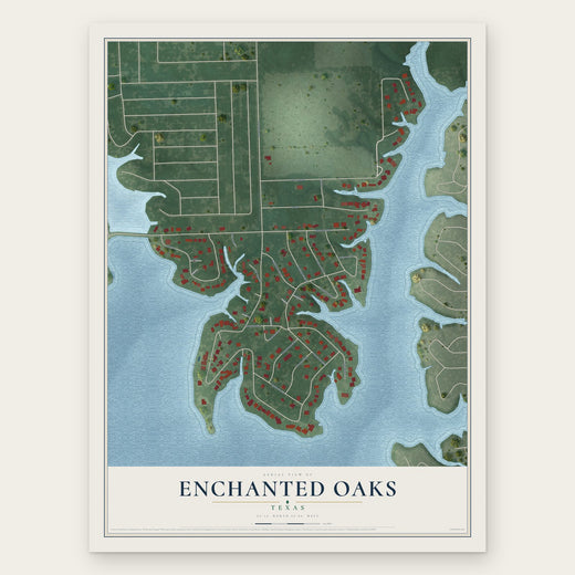 Enchanted Oaks, Texas map print, the full design