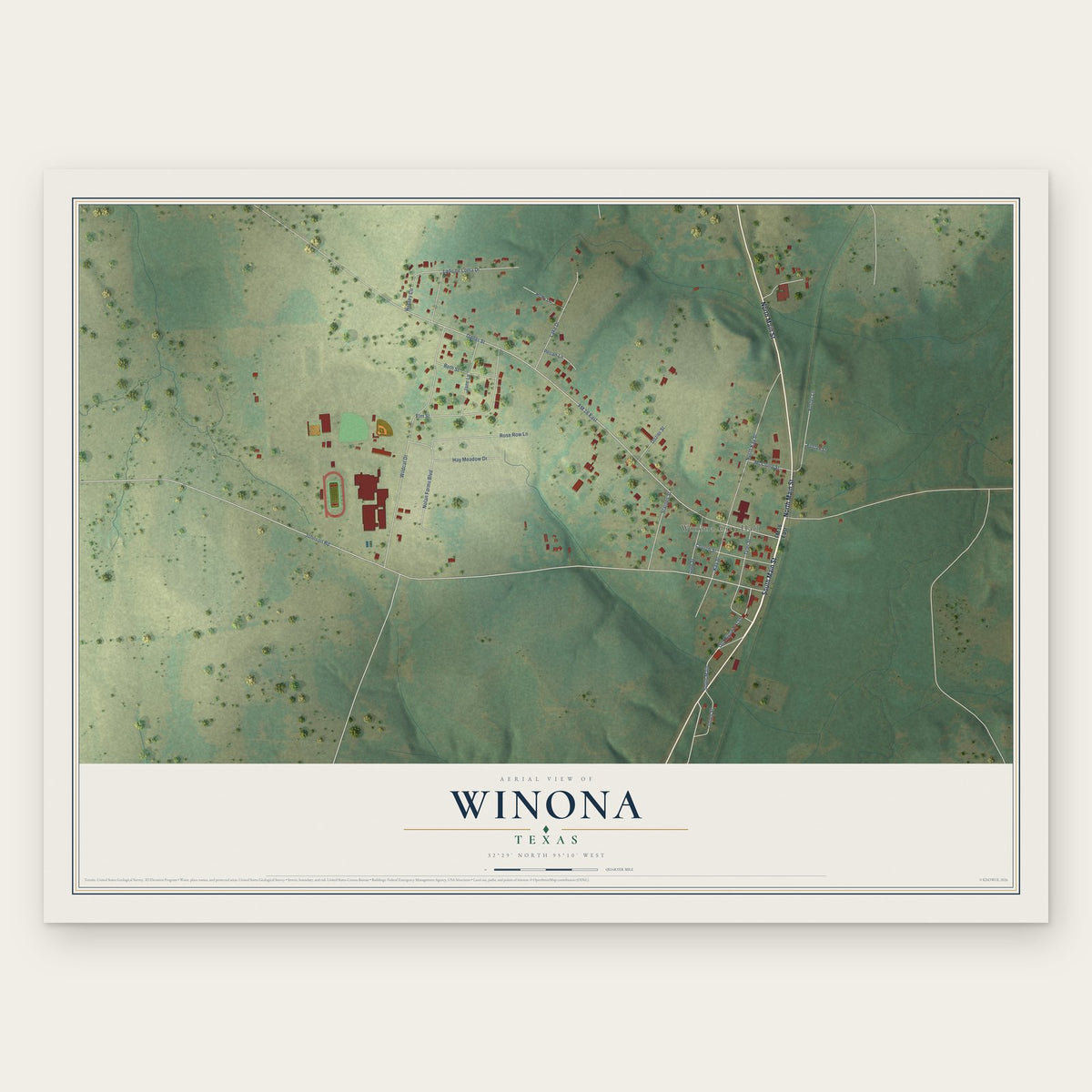 Winona, Texas map print, the full design