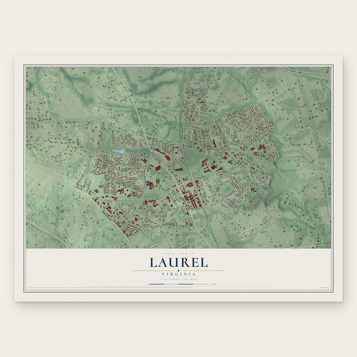 Laurel, Virginia map print, the full design