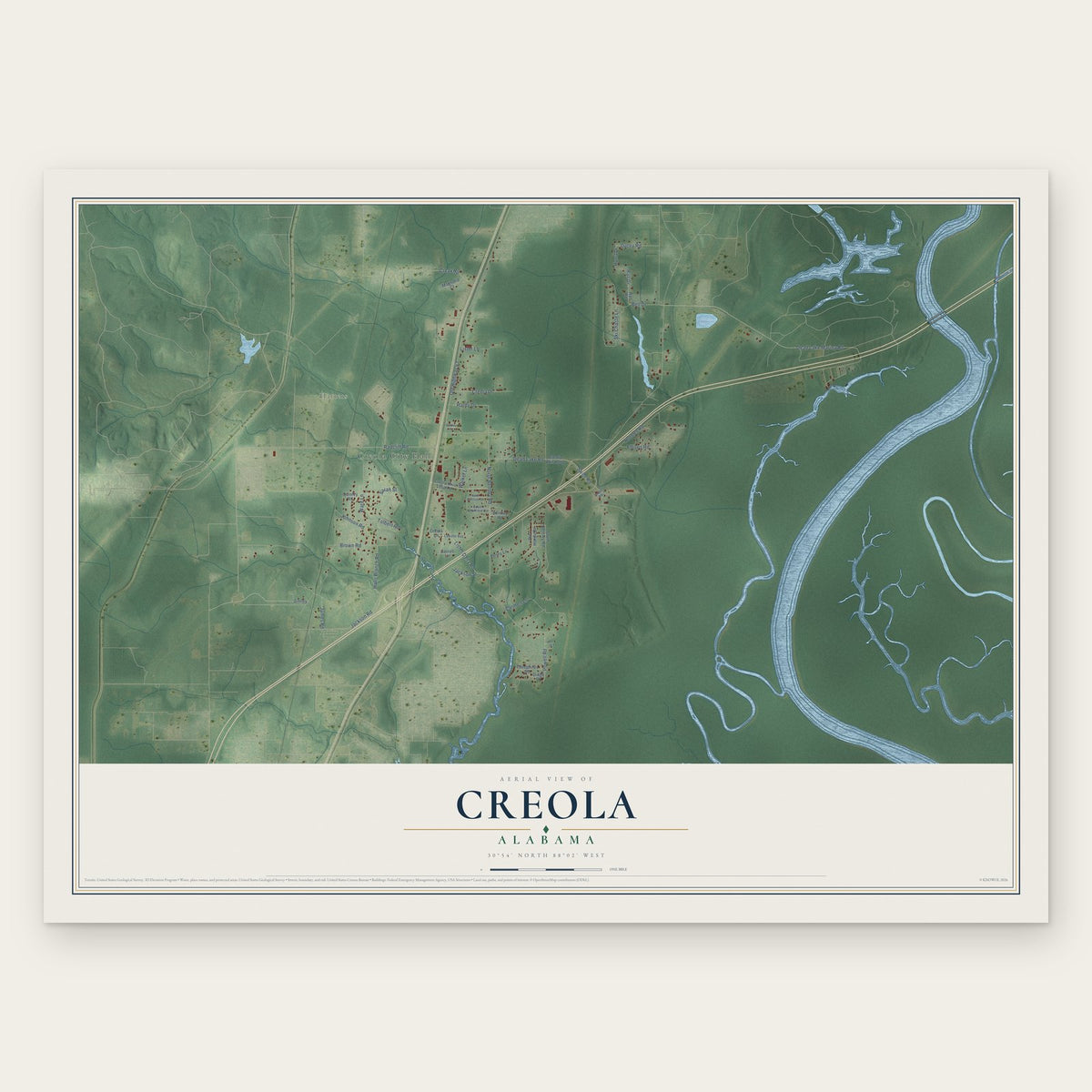 Creola, Alabama map print, the full design