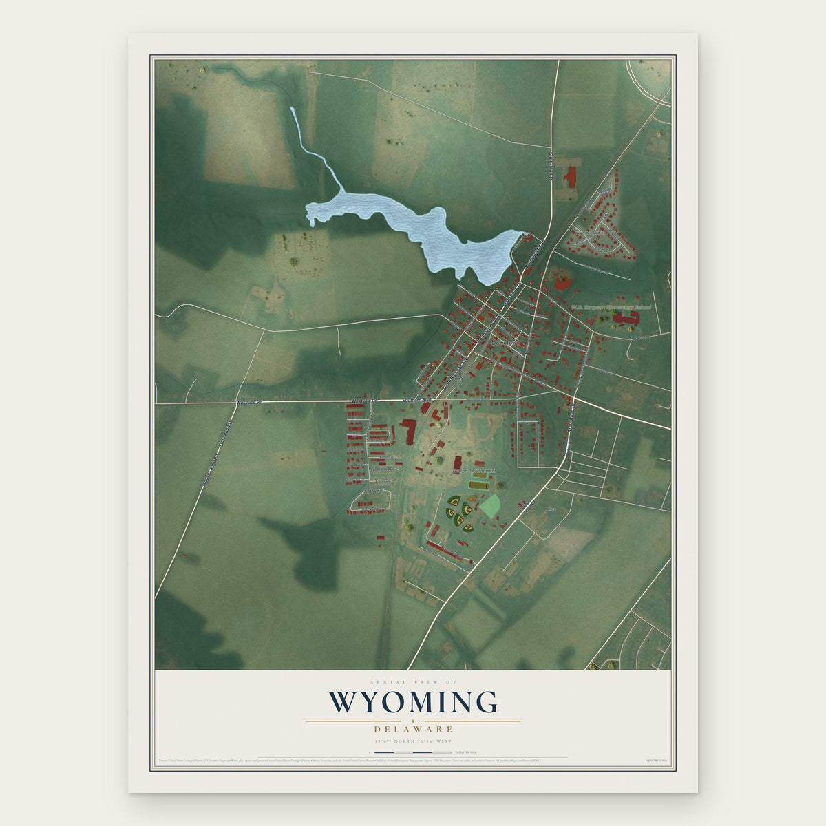 Wyoming, Delaware map print, the full design