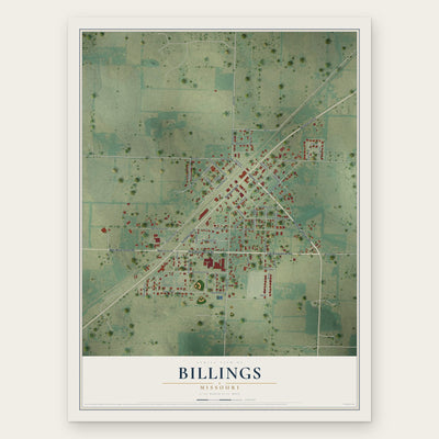 Billings, Missouri map print, the full design