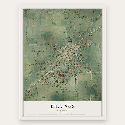 Billings, Missouri map print, the full design
